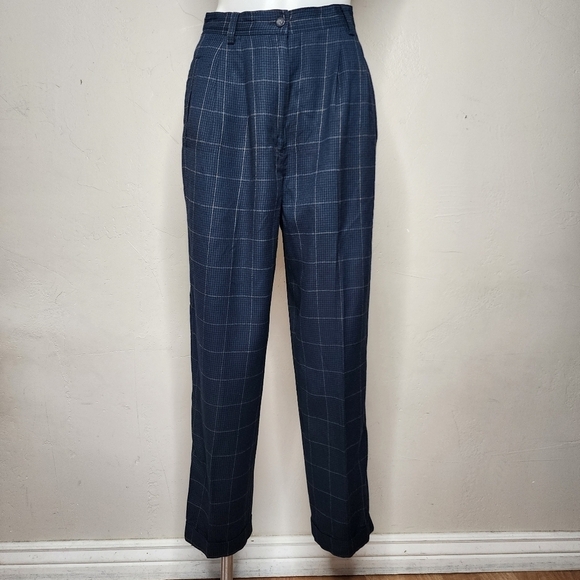Vintage 80's IZOD Wool Blend Tartan Plaid Pleated & Cuffed Trouser Pants Size 10 - Picture 1 of 15